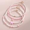 4Pcs/Set Jewelry Pink Love Butterfly Pendant Imitation Pearl Rice Beads Handmade Beaded Children Necklace Friend Gift