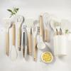 11-Piece Silicone Kitchen Utensil Set with Wooden Handles - Black & Khaki Storage Bucket Included