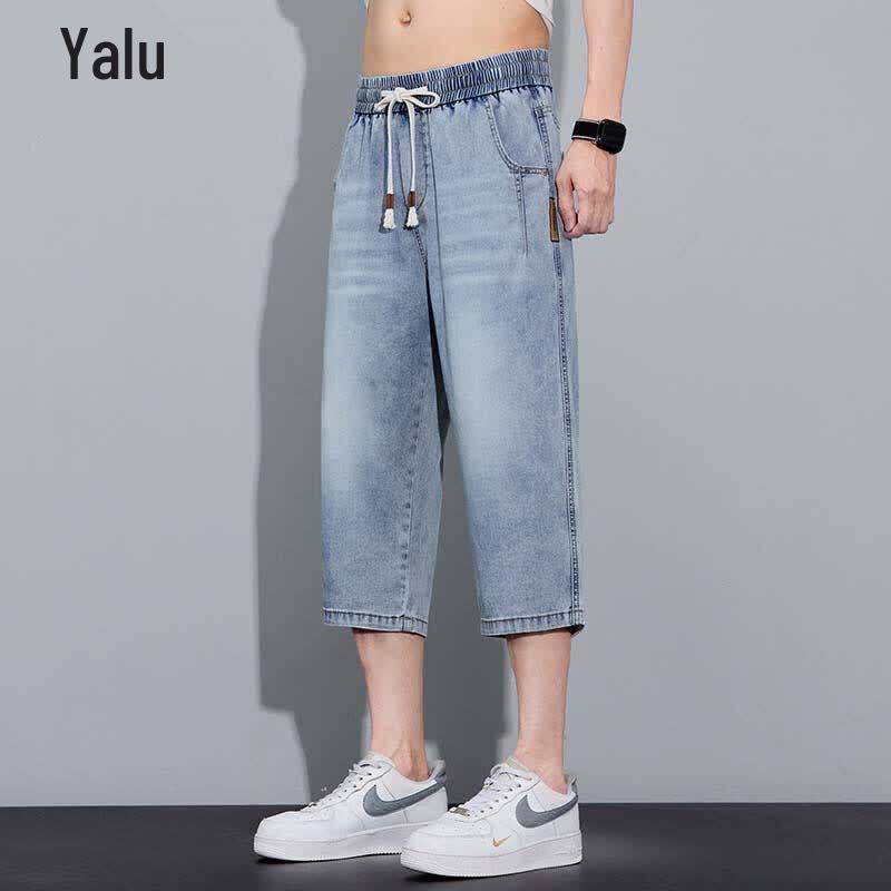 Yalu Men s Vintage Tencel Blend Casual Capri Denim Shorts L