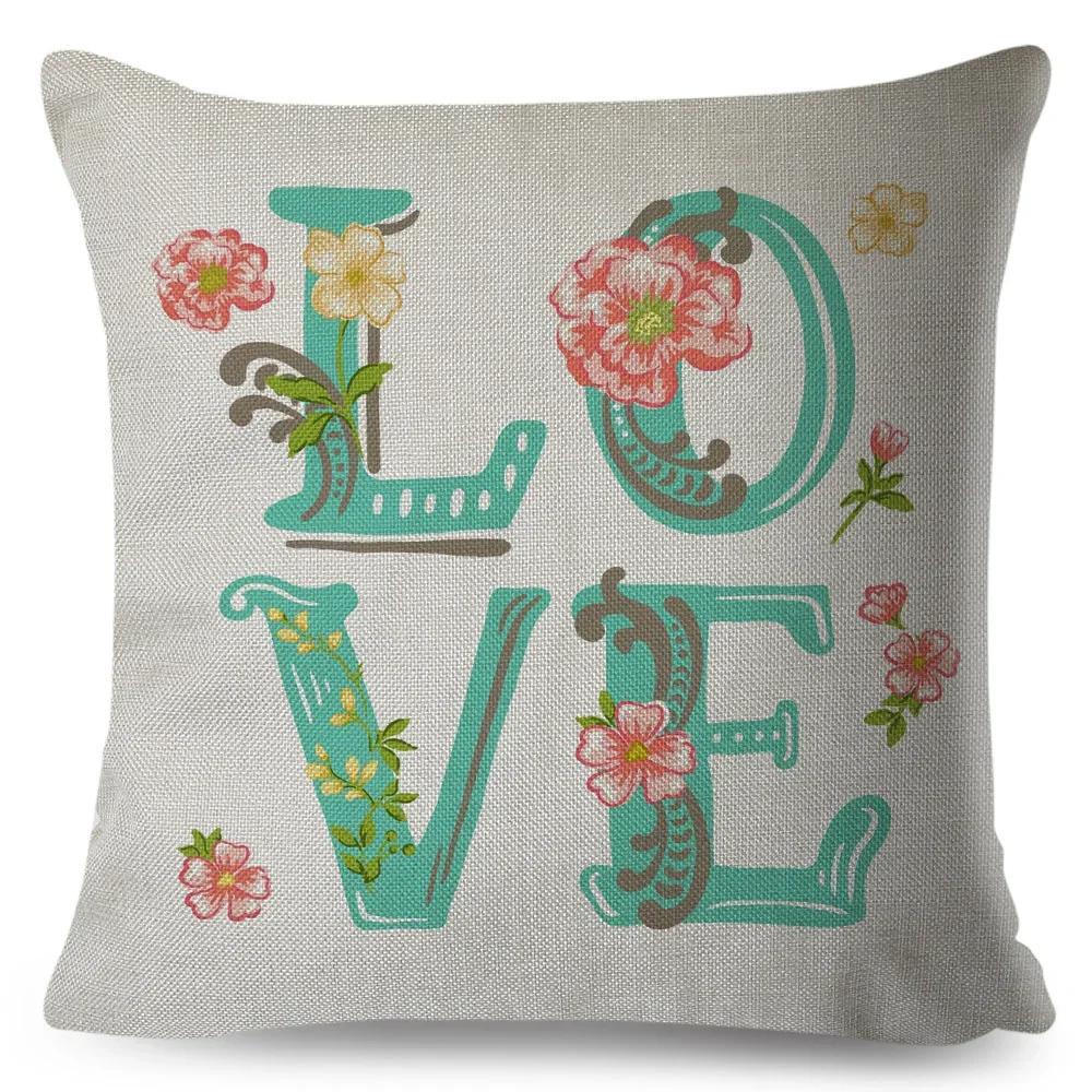 Nordic Style Love Heart Letter Pillowcase Decor Flower Printed Pillow Case for Home Car Sofa Polyester Cushion Cover X
