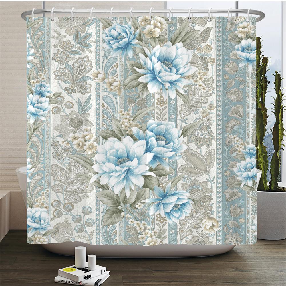 Flowers Shower Curtain Watercolor Flower Bath Curtain Print Polyester Fabric Waterproof Bathroom Curtains with Hooks Bath Screen