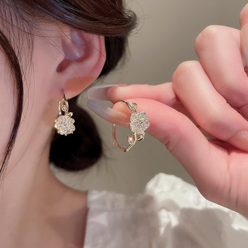 Exquisite Leaves Crystal Flower Stud Earrings For Women AAA Zircon Rose Butterfly Tassel Earring Bride Wedding Party Zircon