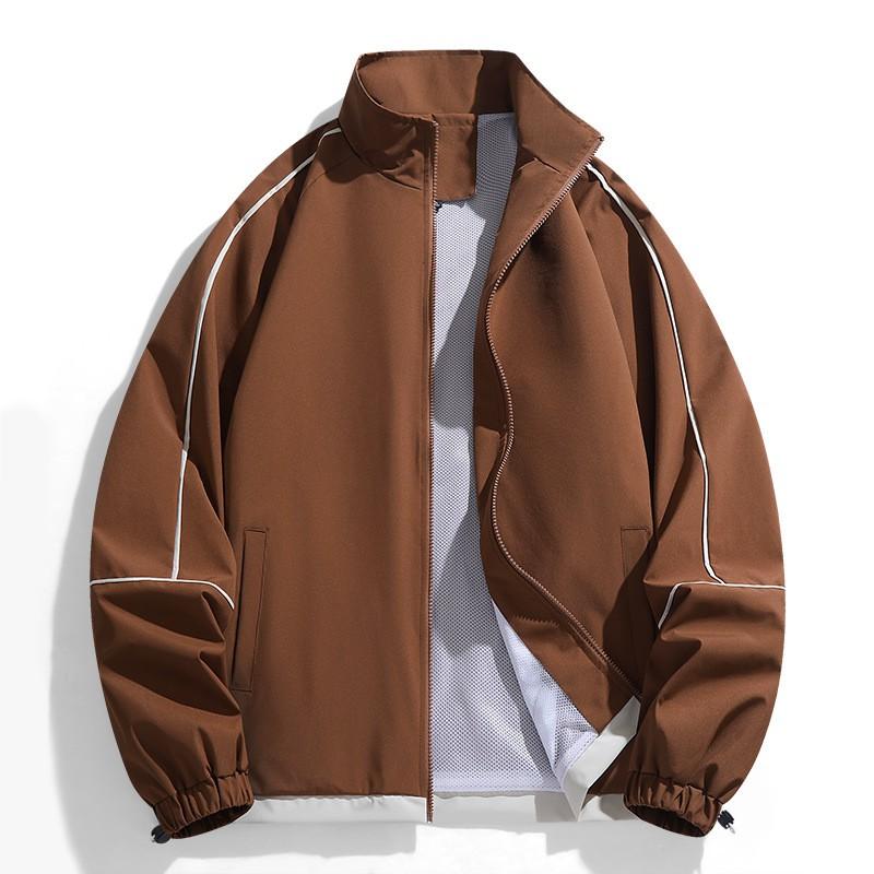 Mens Casual Stand Collar Baseball Jacket Loose Fit Lightweight Outerwear Daily Wear