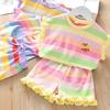Girls Summer Rainbow Sports Set Toddler Short Sleeve T Shirt And Shorts Two Piece Casual Outfit