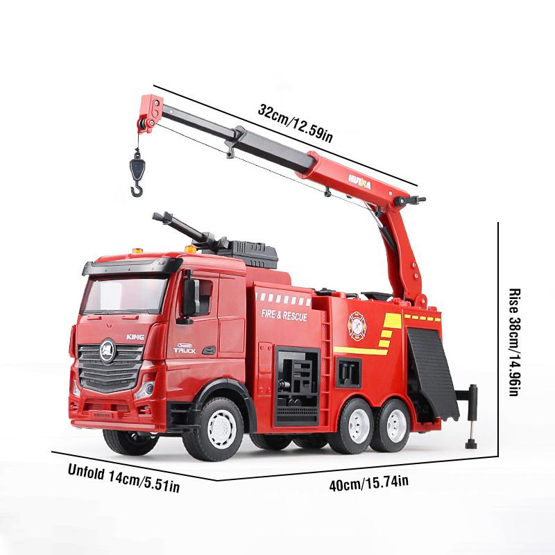 HUINA 1/18 Remote Control Fire Truck Children's Toys Large 9CH RC Fire Fighting Sprinkler Ladder Truck Boys Engineering Trucks