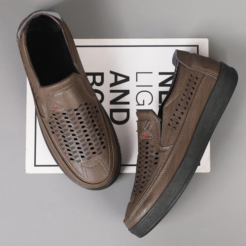 Men's Hollow Casual Leather Shoes Versatile Breathable Sandals Non-slip Oxford Soft-soled Hole Shoes