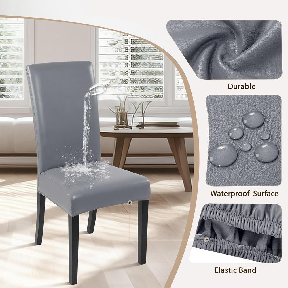 1/2/4PCS PU Leather Waterproof Chair Covers Solid Stretchy Chair Seat Cover Protector Dining Room Restaurant Kitchen Chair Case