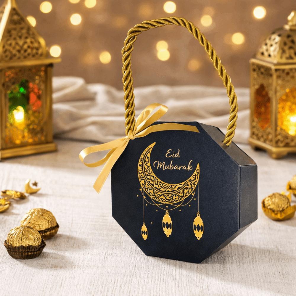 10Pcs Gold Stamping Eid and Ramadan Gift Boxes Portable Ramadan Gift Box Party Favor Supplies