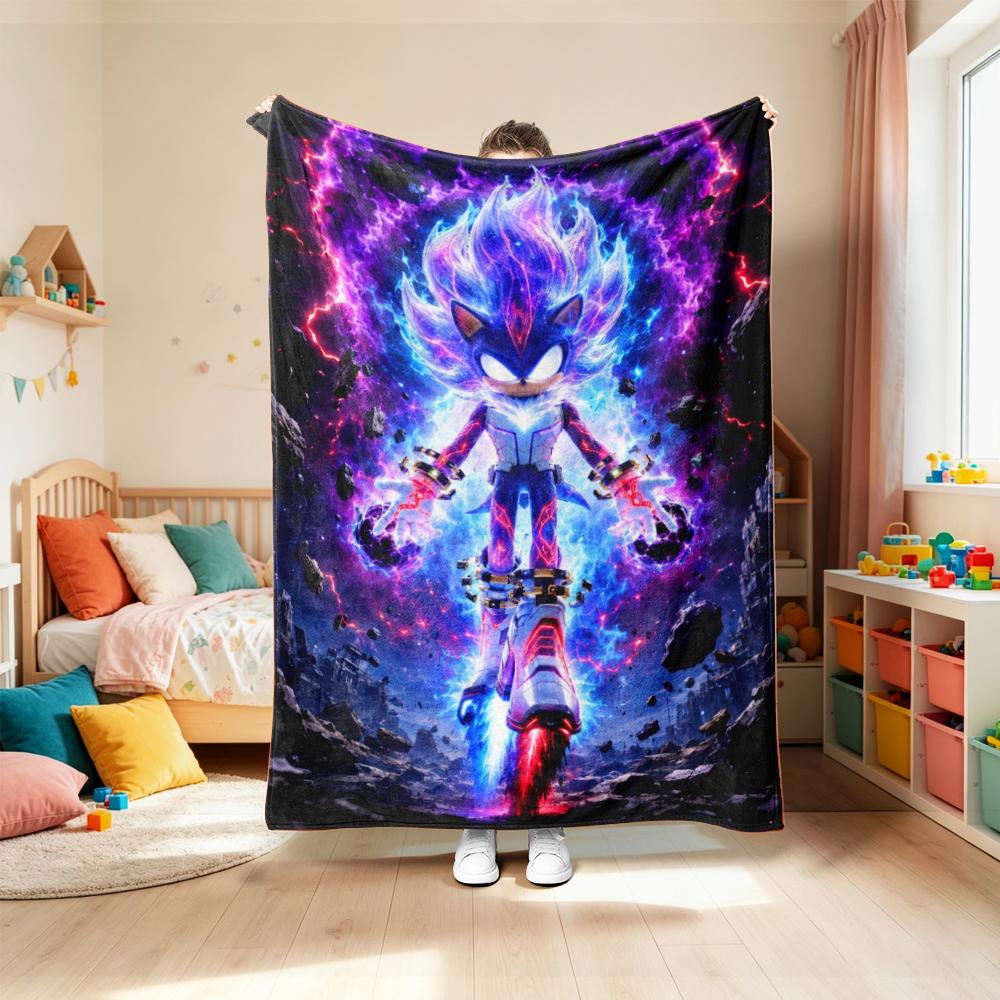 Blanket for Living Room Car Camping Dormitory Cute Cartoon Sonic Soft and Warm Throw Blanket Cartoon Flannel Blanket comfortable