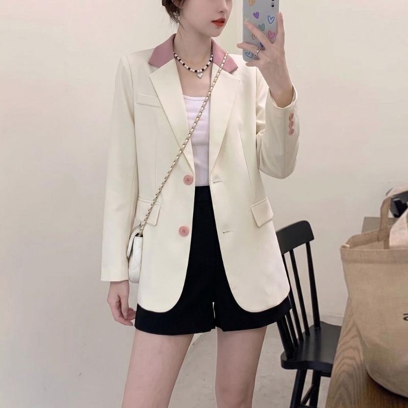 Korean Style Stitched Collar Blazer Women Long Sleeve Casual Commute Jacket