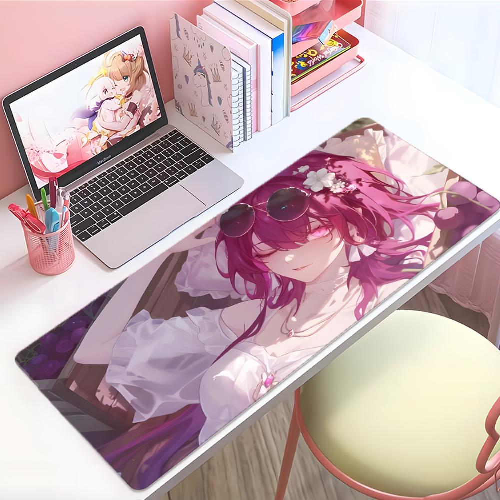 Gaming Mouse PadDesk MatAntislip BaseStitched EdgesPurple Hair Anime Girl Collage Print Keyboard Pad for Gamer Home Office