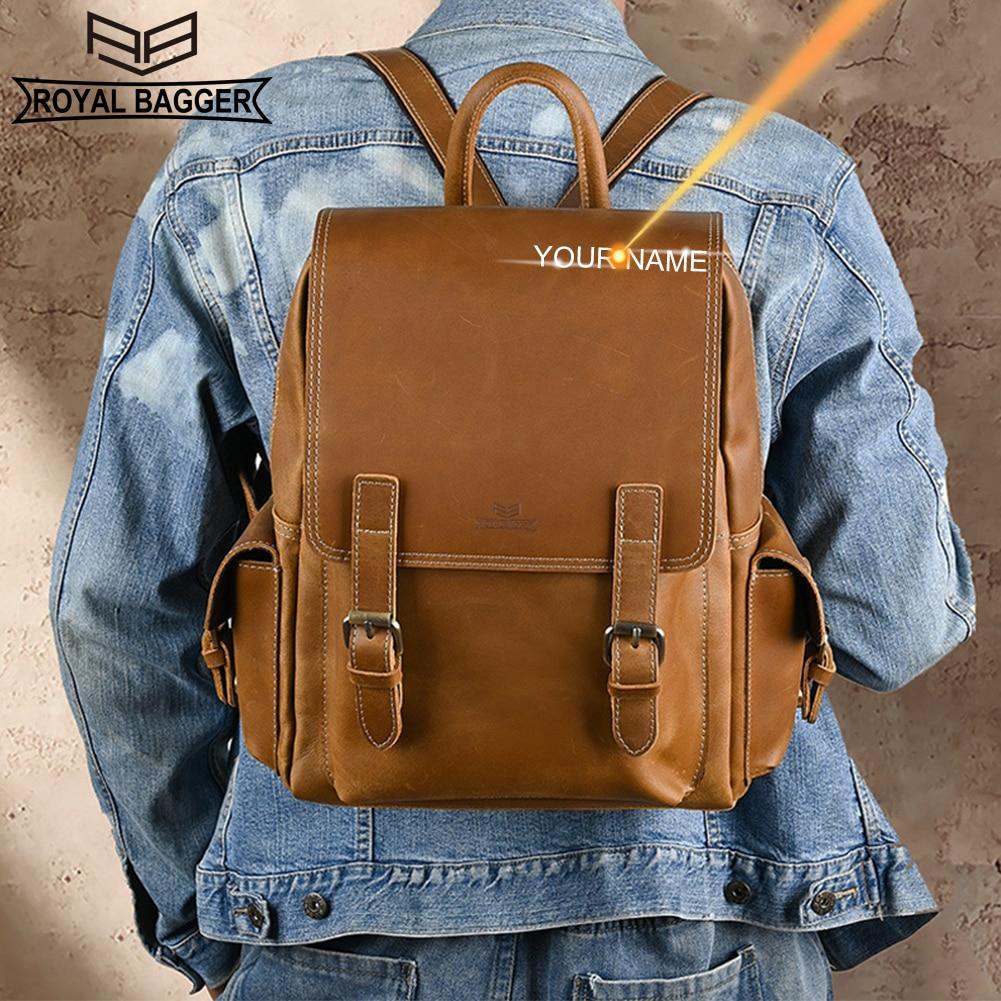 

Royal Bagger Ретро 15-дюймовый рюкзак для ноутбука и компьютера для мужчин Crazy Horse Кожаная сумка на плечо из натуральной воловьей кожи Дорожные рюкзаки 1442