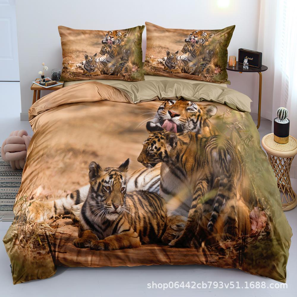 Home Textile Three-Piece Set 3D Printed Tiger Picture Pillowcase Bedding