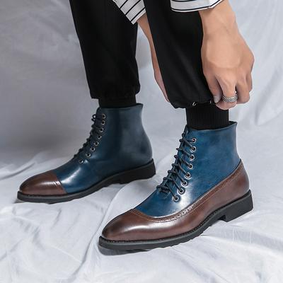 Large Size Autumn New Fashion Splicing Leather Boots Men's British Catwalk Men's Boots High Top Trend Martin Boots