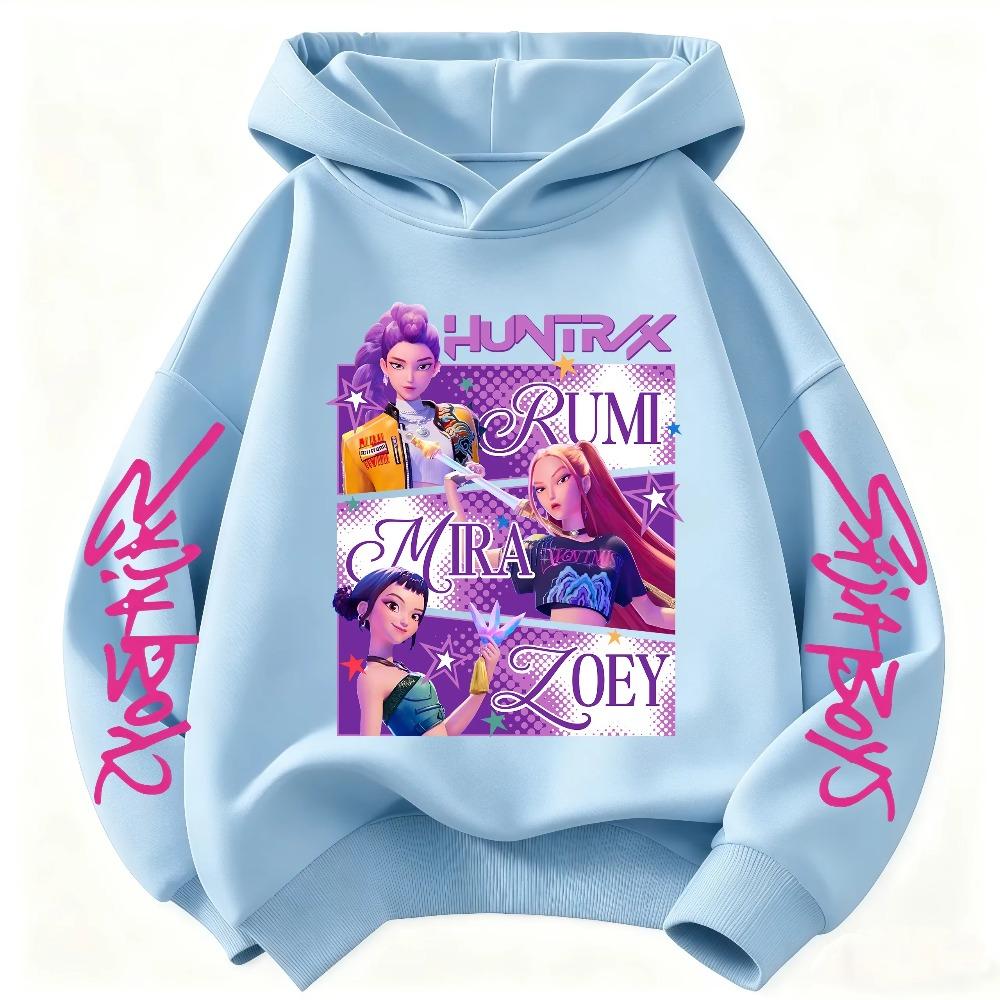 Hoodie for Boys and Girls Cartoon Hunter Rumi Mira Warm and Thick Fashionable Casual Top Printed Purple Sweatshirt