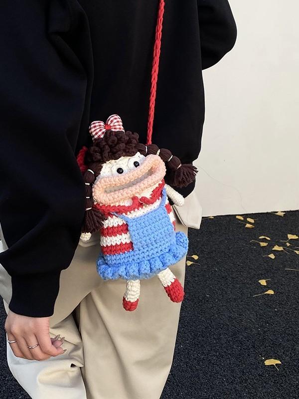 Knit Bag Handwoven Cartoon Shoulder Purse For Daily Use