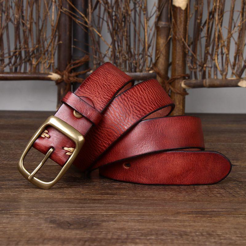 

Унисекс Ретро Ремень из Натуральной Кожи с Пряжкой-Шпеньком для Джинсов 110cm