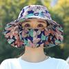 Women's Lightweight Floral Bucket Hat with Detachable Face Cover Breathable Anti-UV for Hiking Camping Vacation