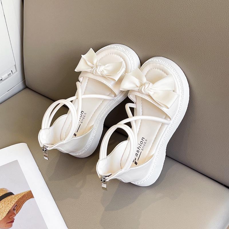 

2025 Дівочі принцеси сандалі з бантиком: Літній стиль, м яка підошва, модні римські високі кеди для дітей Size 37, Insole 23.1 cm