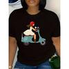 Plus Size, Women's Casual Scooter Riding Graphic T-Shirt - All Season Fabric, Round Neck, Short Sleeve, Loose Fit, 0XL-4XL
