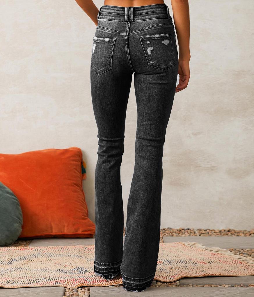 Cross-Border Women's Retro Ripped Jeans, 2025 Spring Micro-Flare Washed Street Style