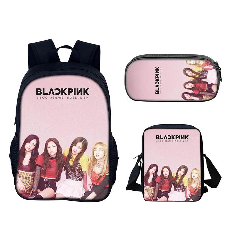 Set de Mochila Estudiantil Blackpink con Material de Nylon y Diseño Creativo para Uso Diario