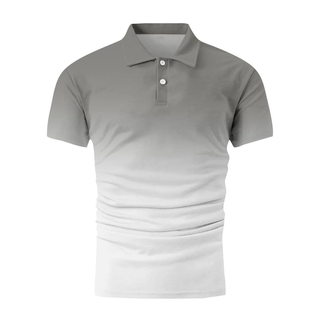 Gradient Color Summer Short Sleeved Lapel Button Men's Casual Top