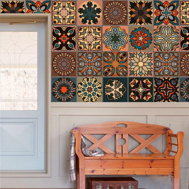 Moroccan Style Peel & Stick Self-adhesive Wall Tiles Vintage Colorful Waterproof Decals for Kitchen Bathroom Living Room Decor DIY Home Stickers