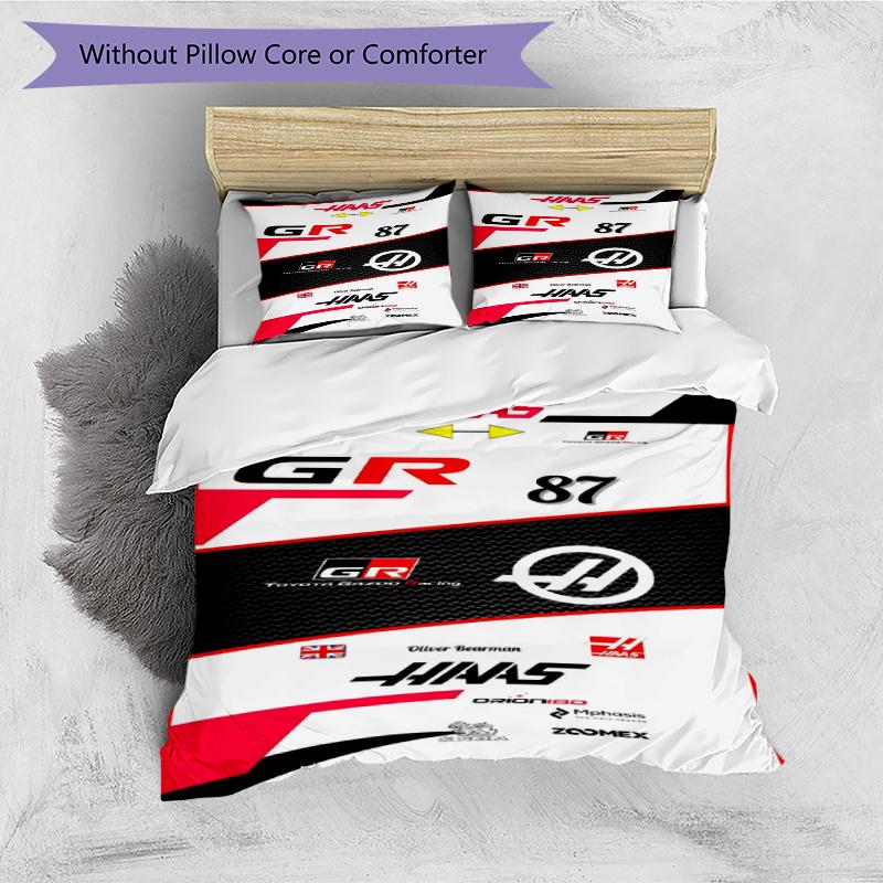 3pcs Duvet Cover Set (1*Duvet Cover + 2*Pillowcase, Without Core), Haas F1 Racing Team Print Bedding Set, Bedroom Decor, All‑Season, Gift