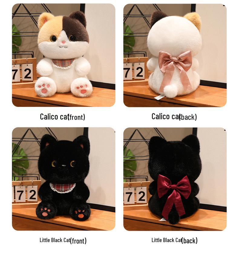 Cute Black Cat & Calico Cat Plush Dolls - Children's Gift & Desk Companion