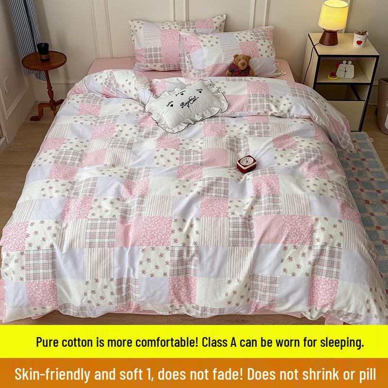 Skin-Friendly Striped Cotton Bedding Set - Fresh Style, 100% Pure Cotton, A-Class Quality, Four-Piece Set for Spring/Summer