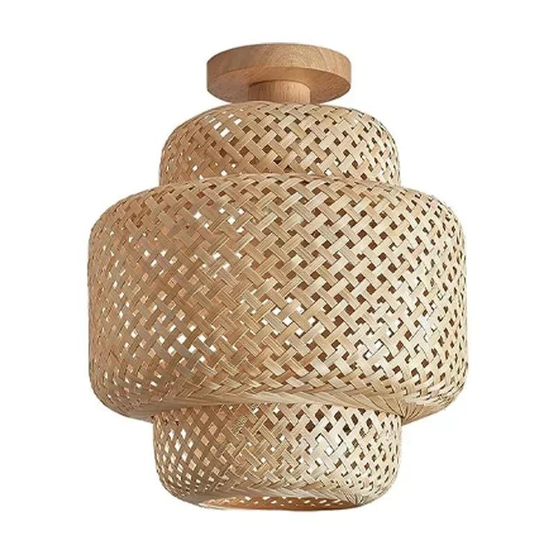 

Woven Rattan Accents Semi-Flush Mount Boho Bamboo Ceiling Light Vintage Light Yellow Ceiling Fixture for Kitchen Bedroom Hallway NO BULB