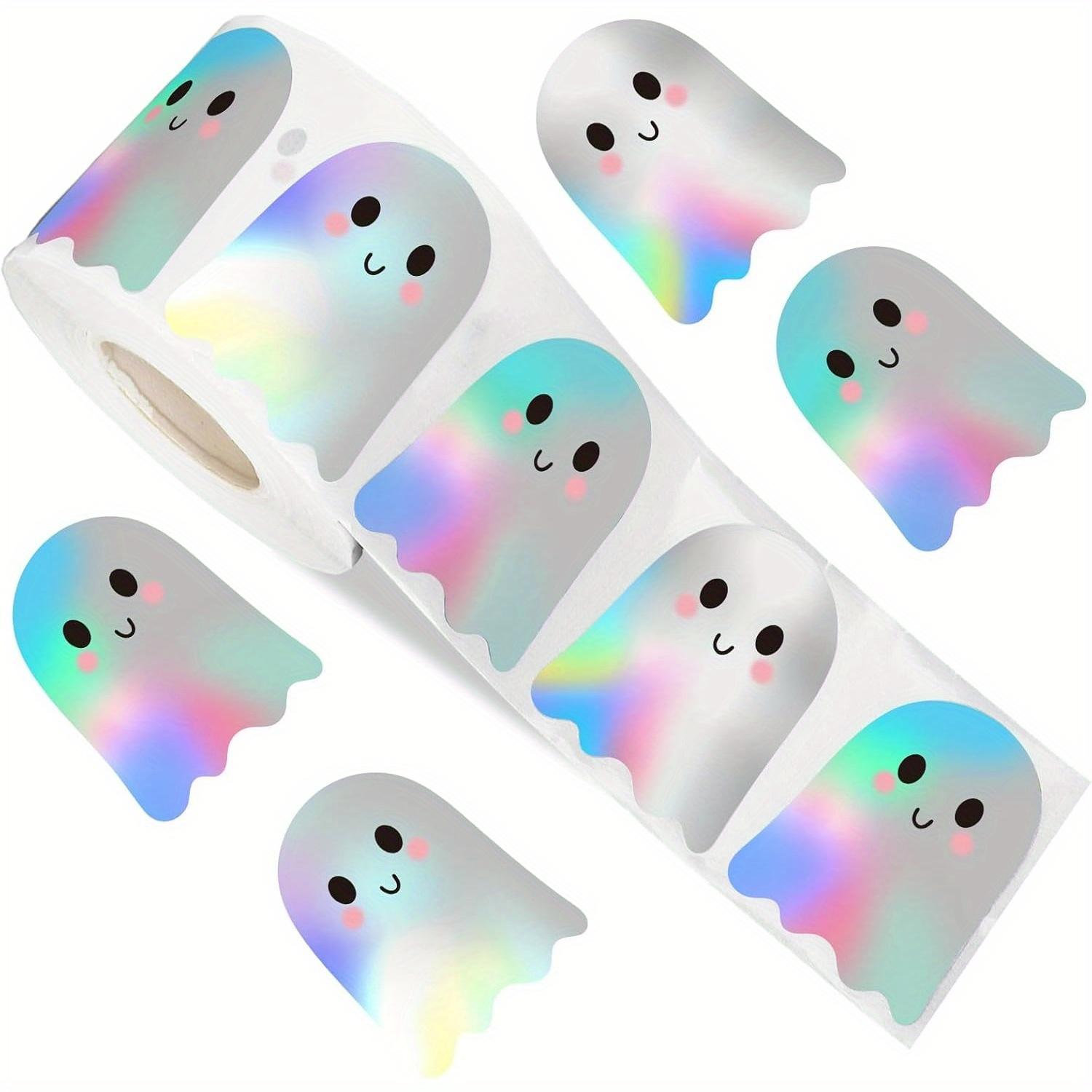 

500pcs/1roll Halloween Boo Ghost Stickers Laser Holographic Waterproof Envelopes Journals Party Supplies Halloween Decorations