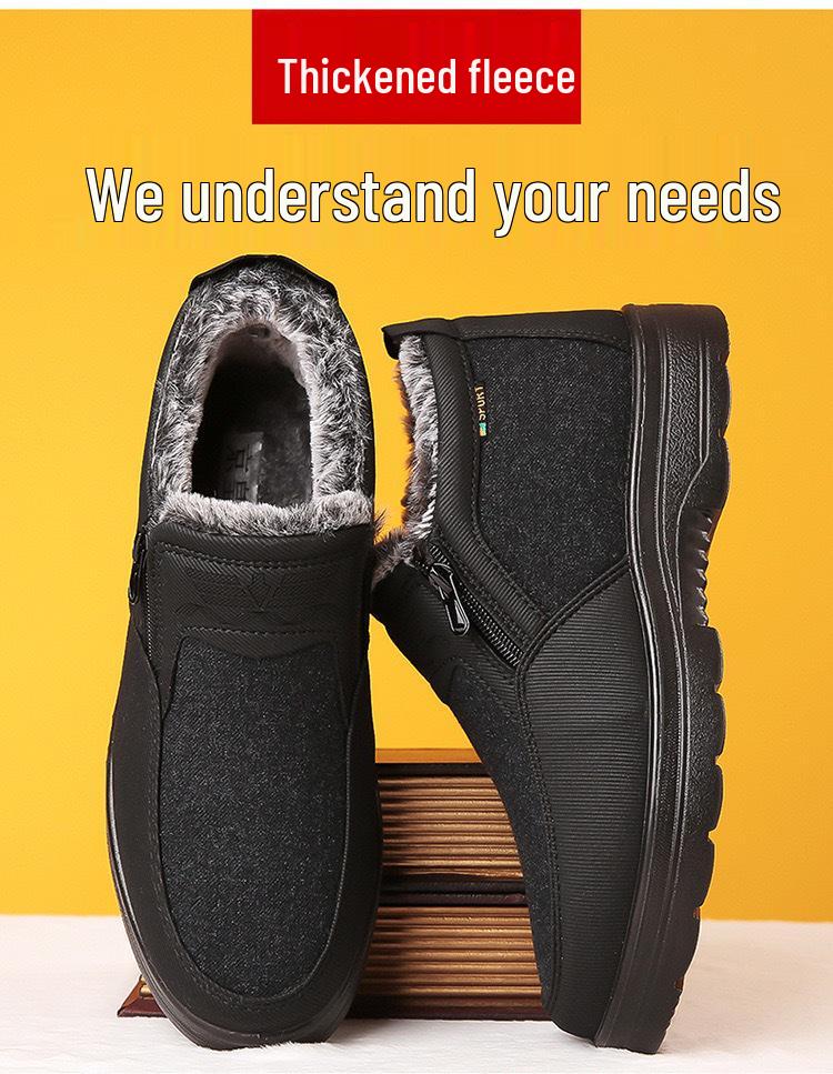 Men's Waterproof Non-Slip Winter Shoes - Thick Velvet Warmth for Middle-Aged and Elderly