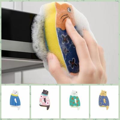 2pcs Delicate Sponge Cat Shaped Dishwashing Sponge Japanese Dishwashing Cloth Kitchen