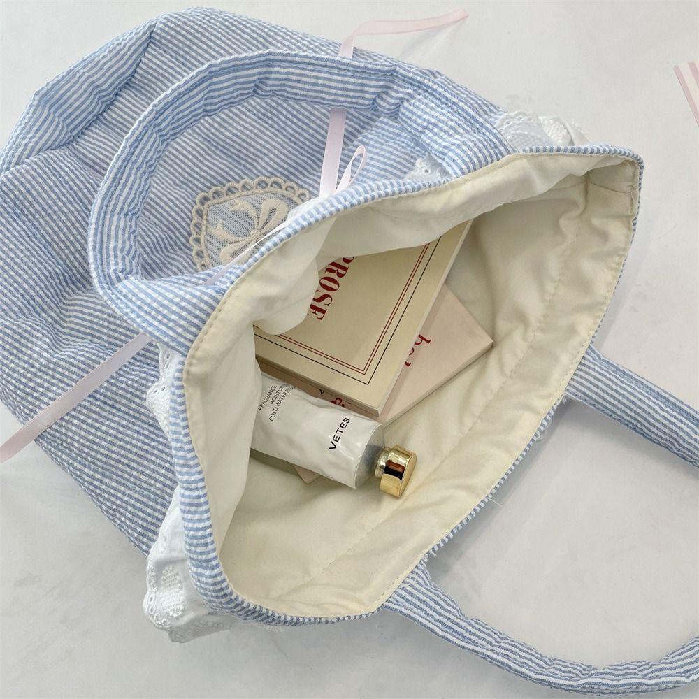 Large Capacity Bucket Bag Korean Style Fresh Lace Lunch Bag Portable Bowknot Handbag Travel