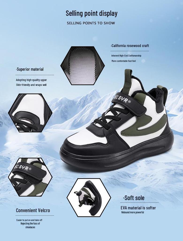 Velcro High-Top Cotton Snow Boots for Teens - Warm Winter Shoes for Older Kids