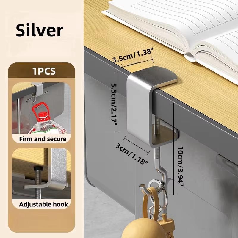 

Adjustable Desk Edge Hook Heavy Duty,Universal Fit for All Desktops,Anti-Slip & Silver Upgraded Metal Hook.