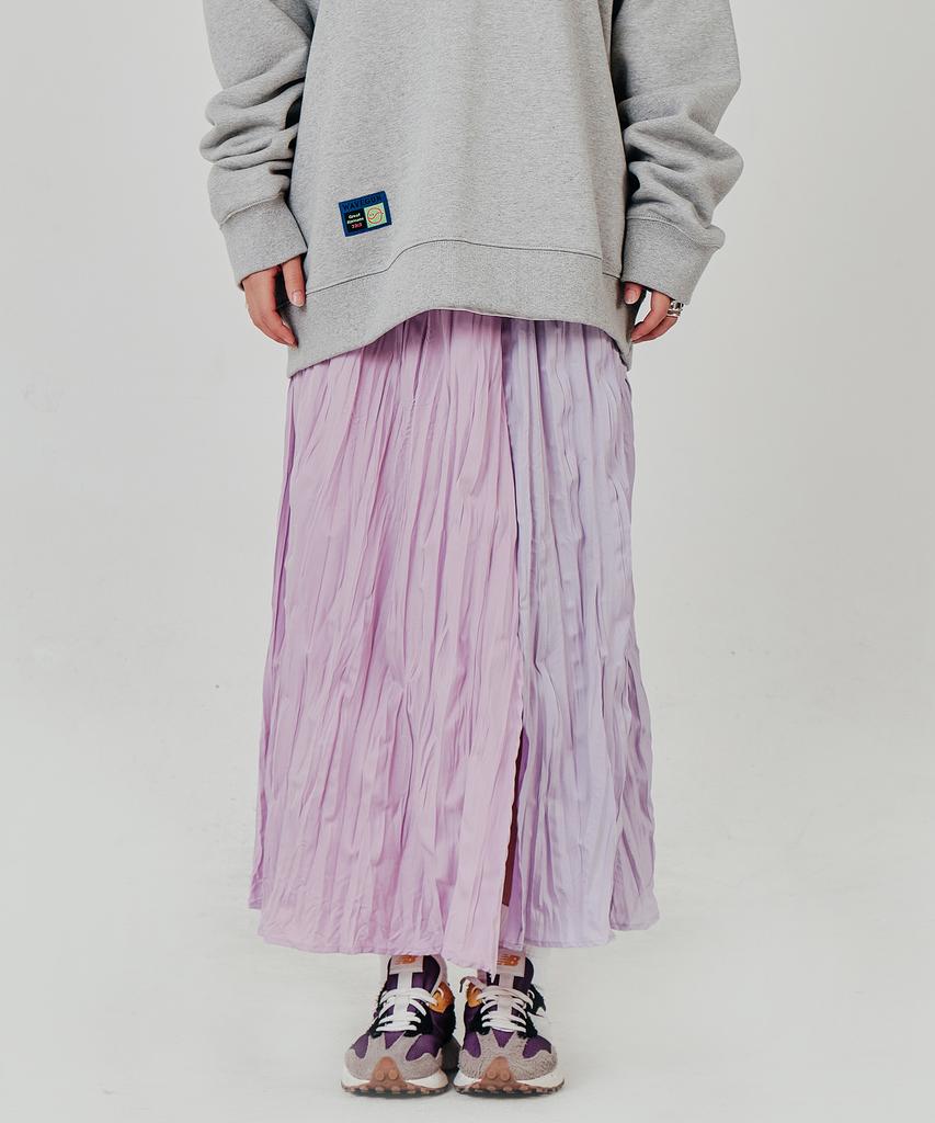Weibeugeon Color Mix Elastic Waist Pleated Skirt Lilac & Pink