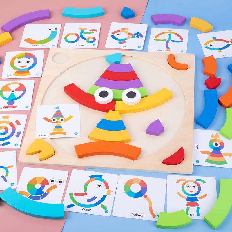 

Creative Rainbow Building Block Puzzle Wooden Educational Puzzle Comes With Cards Helps Develop Hands-On Skills And Imagination
