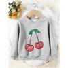 Unisex Kids Crewneck Sweatshirt, Glitter Cherry Pink Bow Mon Chéri Print Pullover, Boys Girls Cute Fruit Casual Sweatshirt For Kids Over 4 Years Old