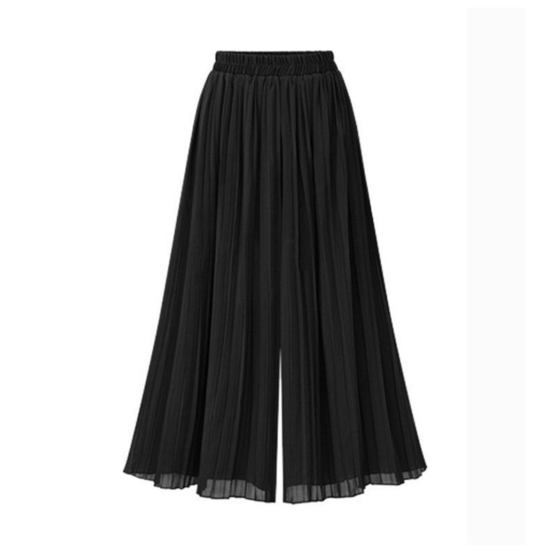 Plus Size Women's Autumn New Chubby Girl Elastic Waist Navy Blue Pleated Loose Wide Leg Cropped Culottes Fashion Fashion