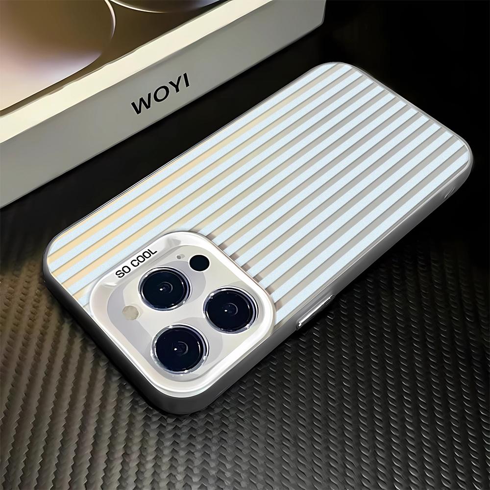 Gentle Purple Grey Stripe Shockproof Phone Case for iPhone 17 17E 16 15 14 13 12 11 Pro Max imitate Laser Silver hard Cover