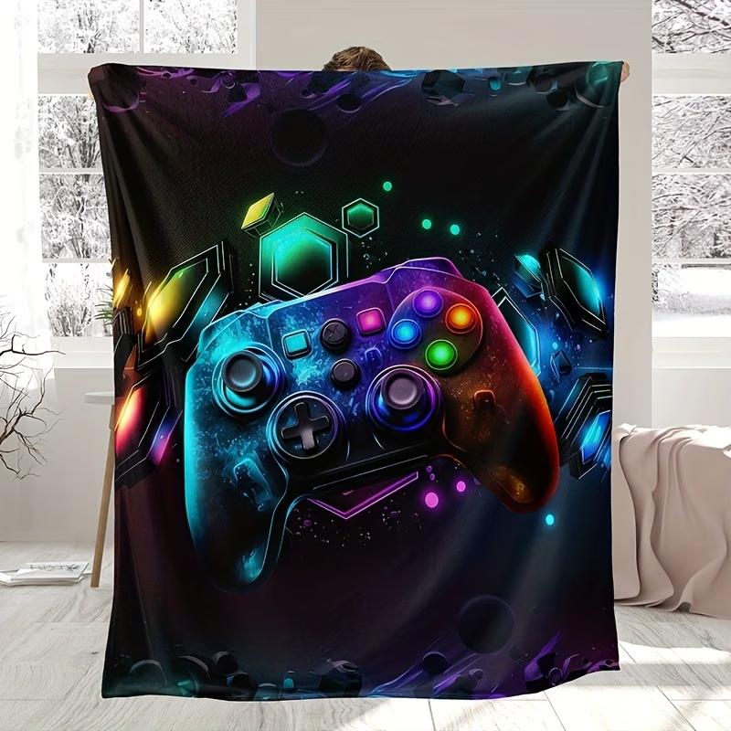 1pc Flannel Blanket Computer Gamer Pattern Blanket Cozy Warm Soft Blanket for Sofa Office Bed and Travelling
