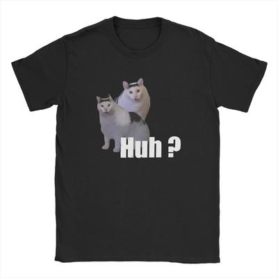 Vintage Huh Cat Meme Αστείο T-Shirt ανδρικό μπλουζάκι με στρογγυλό γιακά 100% βαμβακερό T-shirt Y2k με κοντομάνικο μπλουζάκι Harajuku Μπλουζάκια νέας άφιξης