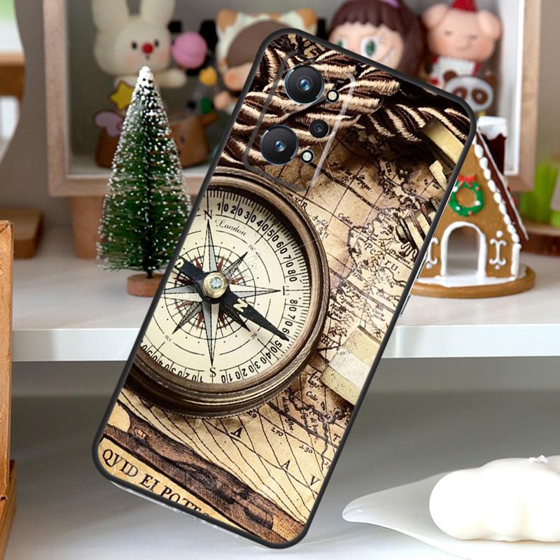 World Map Compass Nautical For OPPO Realme C55 C35 C33 C31 C30 C25 C21Y C11 GT Neo 5 3T 2T Realme 10 9 11 Pro Plus Case