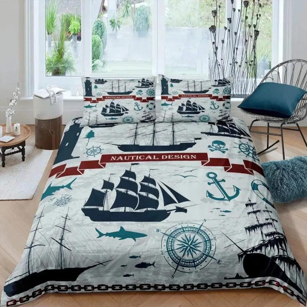 Compass Telescope Duvet Cover Set Navigation Theme Polyester Comforter Cover King Queen Size For Kids Boys Girls Bedding Set