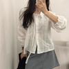 Korean Chic Cotton Jacquard Ribbon Shirt & Cable Knit Vest Set for Women