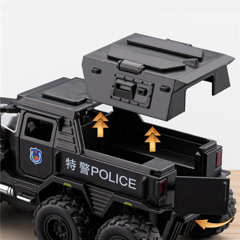 1:32 Conqueror Legierung Polizei Explosionsgeschützte Fahrzeuge Diecast Metall Geländepanzer Fahrzeugmodell Sound Licht Kinderspielzeug Geschenk