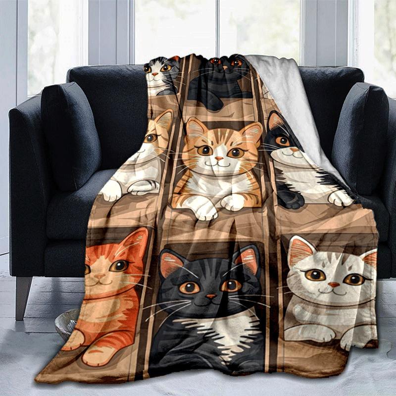 

1pc Cartoon Cat Printing Lightweight Flannel Blanket, Comfortable and Warm Blanket, for Camping Sofa Bed and Couch Office, Gift 100x150cm
